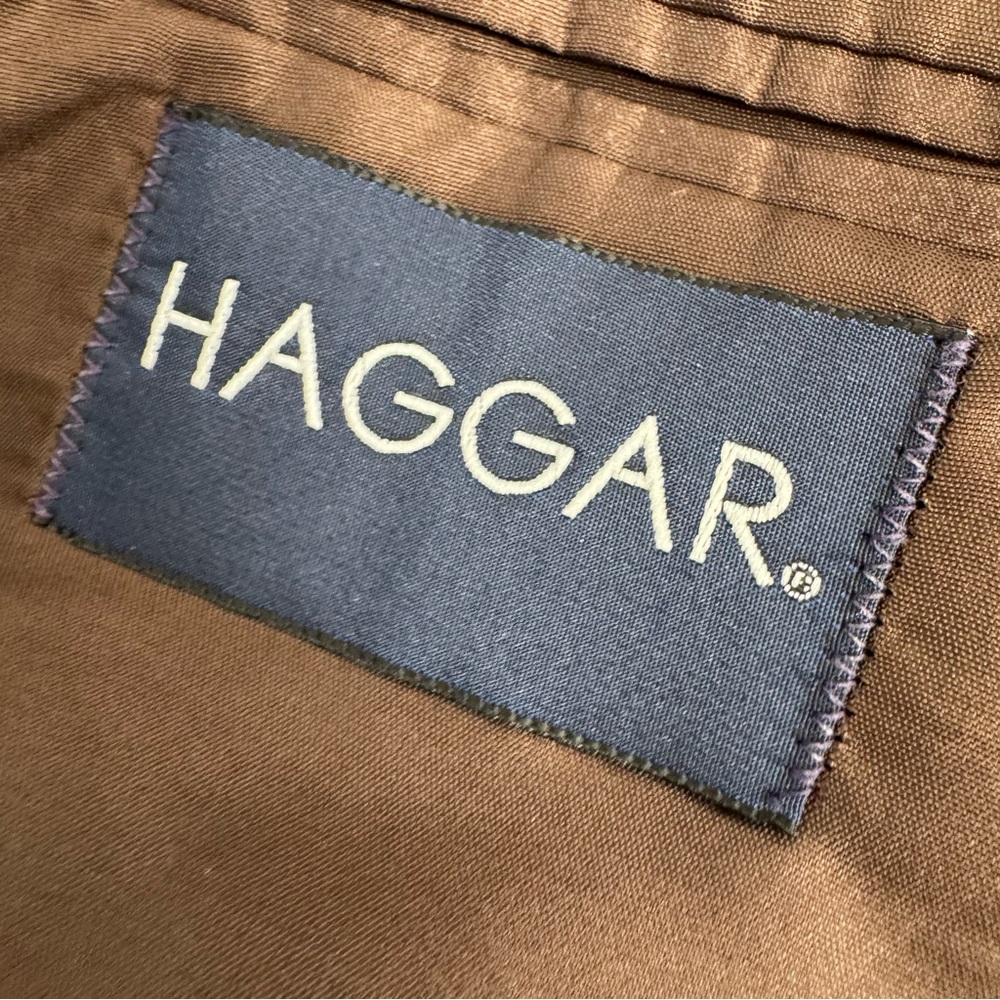 Vintage Haggar Tweed Sports Coat Jacket Brown Elbow Patches Mens 44L USA - Picture 10 of 11